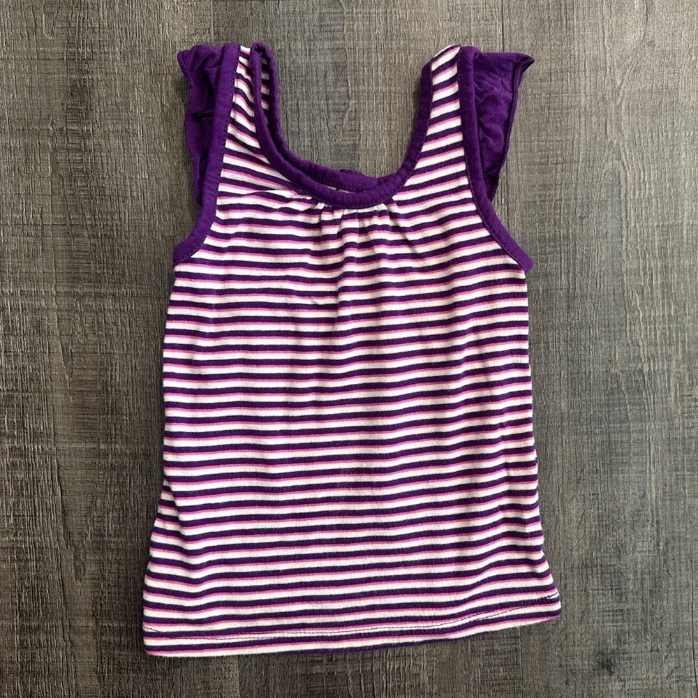 💞 Little Girls Size 4 Purple & White Striped Flutter Sleeve Tank Top